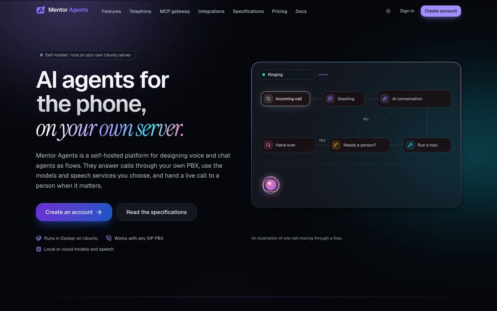 Mentor Agents — AI agents for the phone, on your own server.
